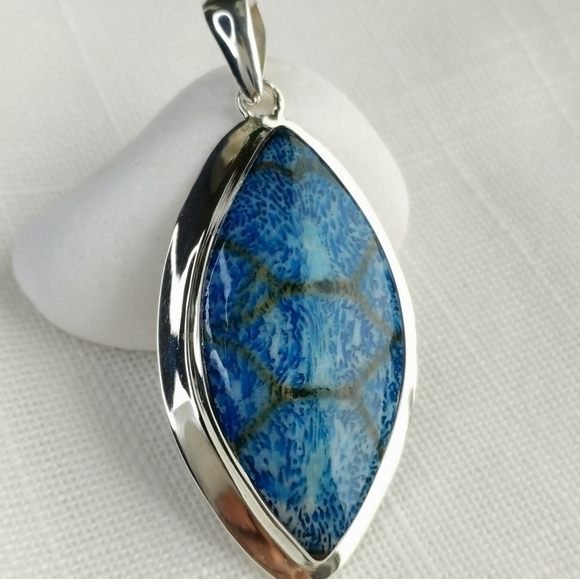 Blue Jasper marquise cabochon sterling silver pendant for necklace 🆕 - Picture 3 of 8